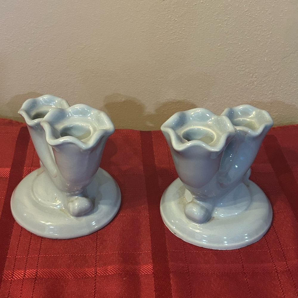 Abingdon Vintage Blue Ceramic Candle Holders Set